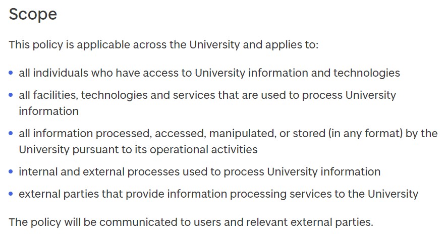 An example of an asset management policy Scope section.