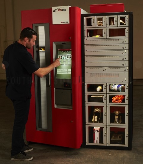 A man using MRO and PPE vending machine.