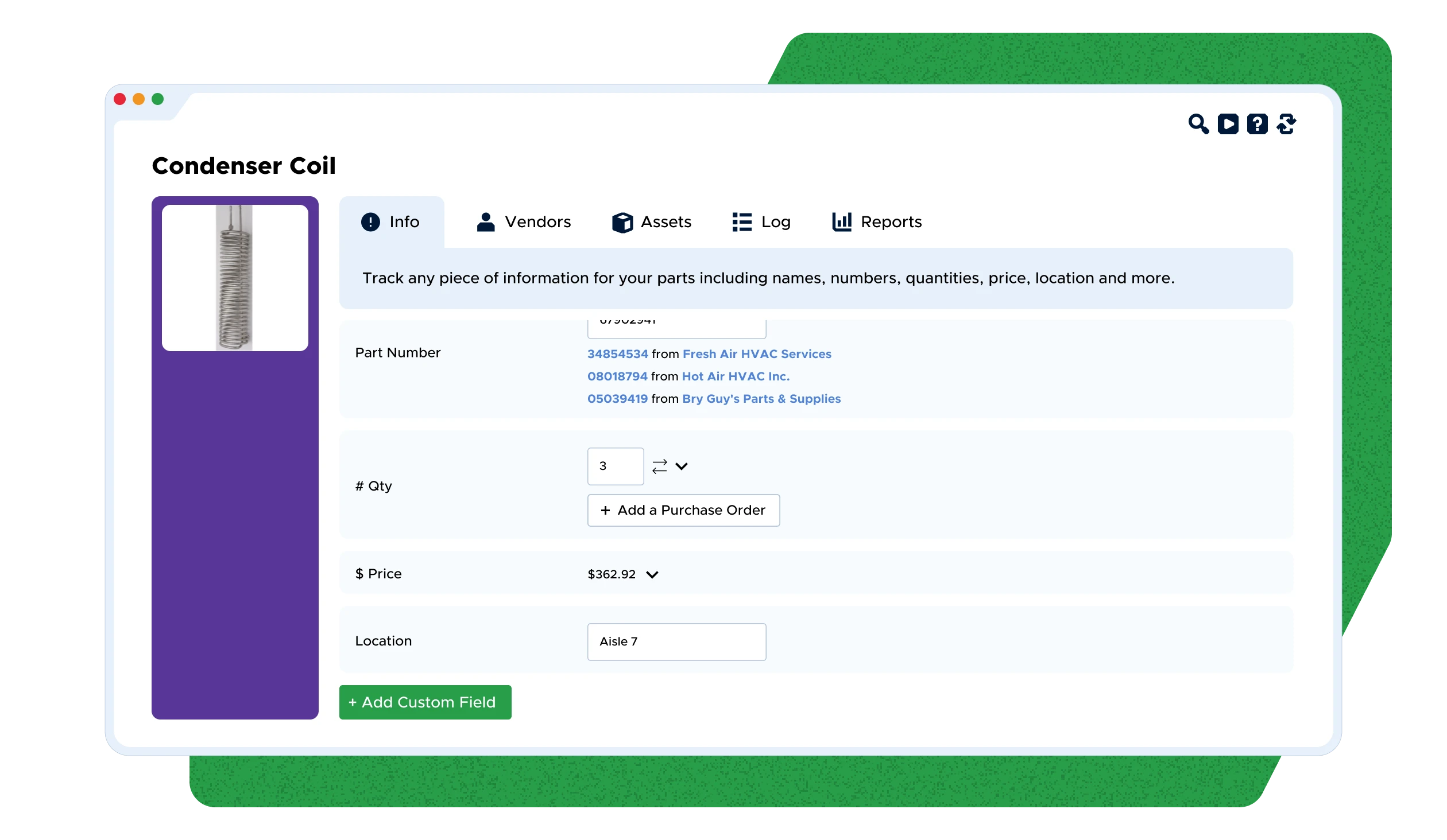Link parts to related assets and vendors